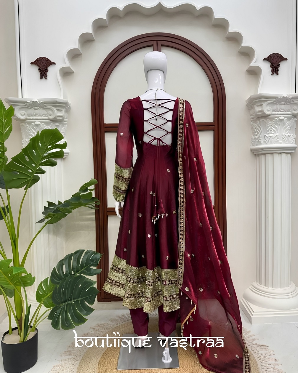 Premium Elegance Ethic CLassy Maroon Dress (KD 1634)