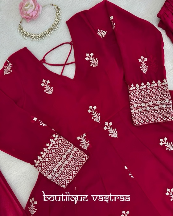 Ruby Red Bloom Anarkali Set   (RTC 5980)
