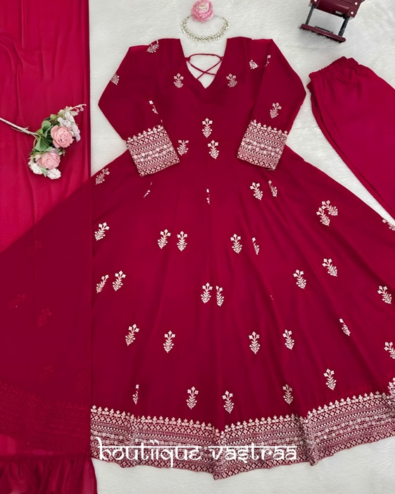 Ruby Red Bloom Anarkali Set   (RTC 5980)