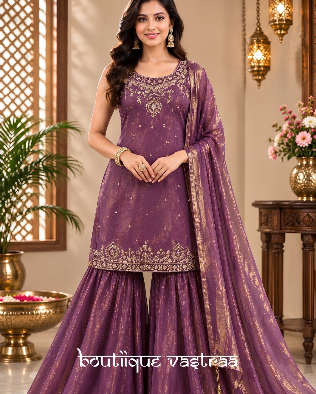 Royal Purple Embroidered Sharara Set (MF 489)
