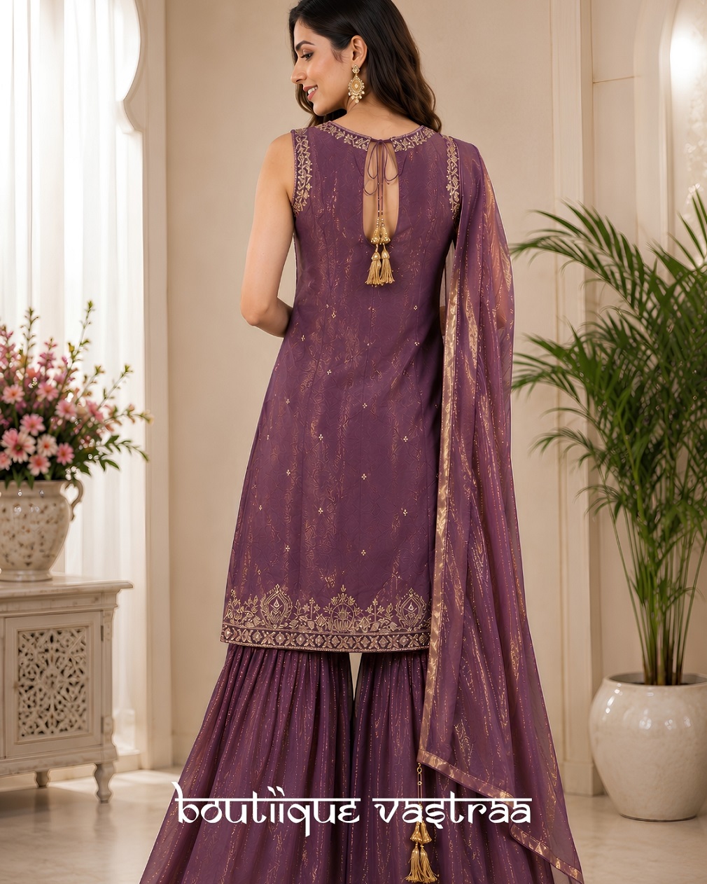 Royal Purple Embroidered Sharara Set (MF 489)