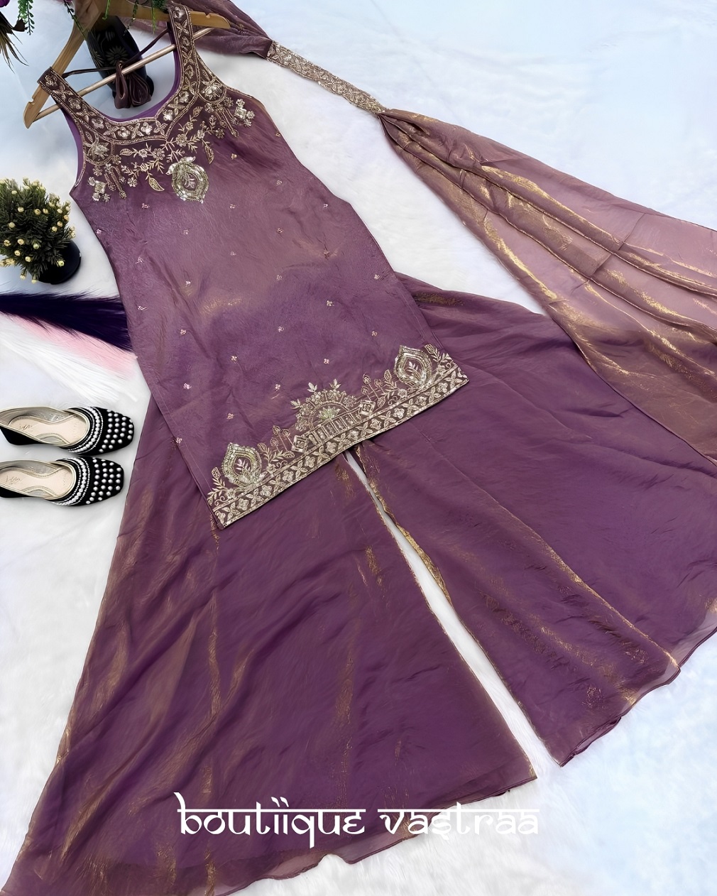 Royal Purple Embroidered Sharara Set (MF 489)