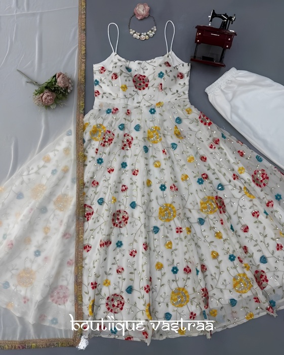 Ivory Floral Anarkali Set   (RTC 6021)