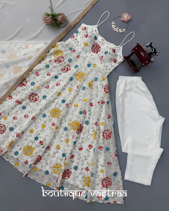 Ivory Floral Anarkali Set   (RTC 6021)