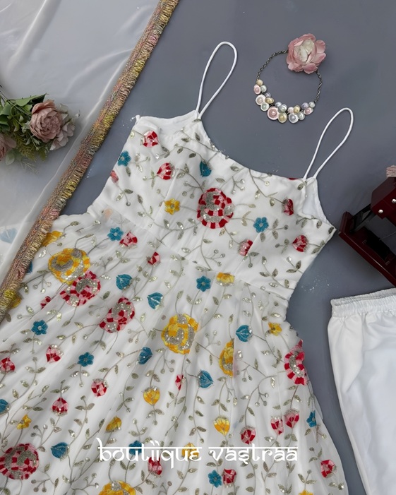 Ivory Floral Anarkali Set   (RTC 6021)