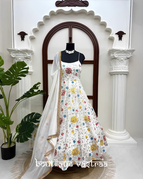 Ivory Floral Anarkali Set   (RTC 6021)