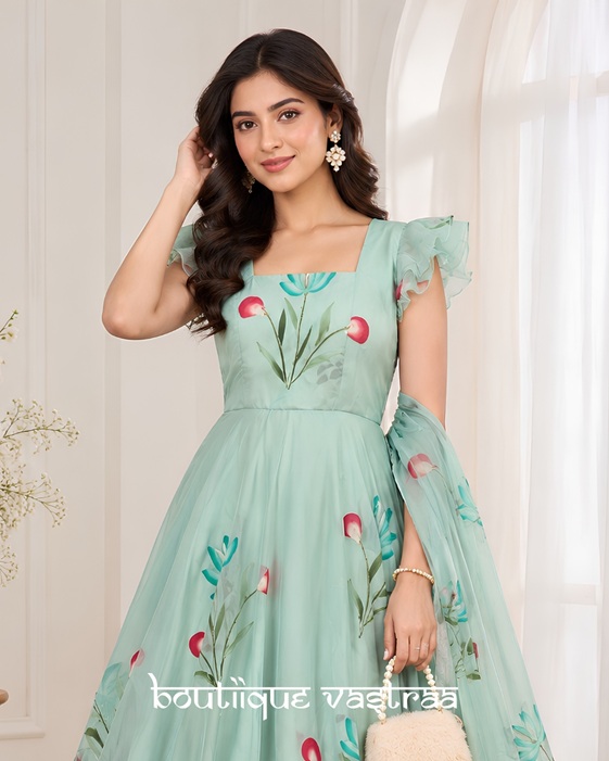 Mint-green floral dress    (SCNX 1199)
