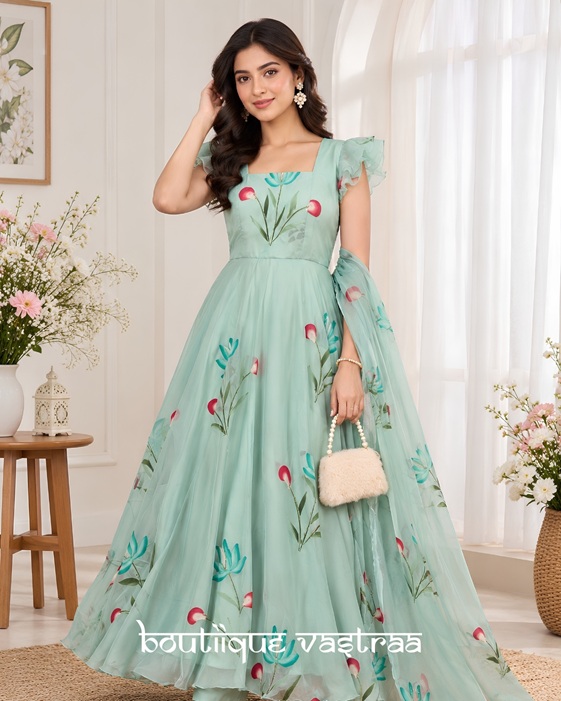 Mint-green floral dress    (SCNX 1199)