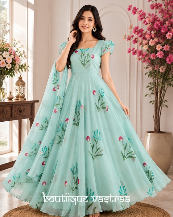 Mint-green floral dress    (SCNX 1199)