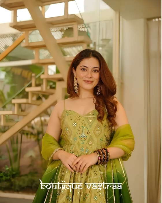 Olive-Green Anarkali Gown   (SCNX 1198)