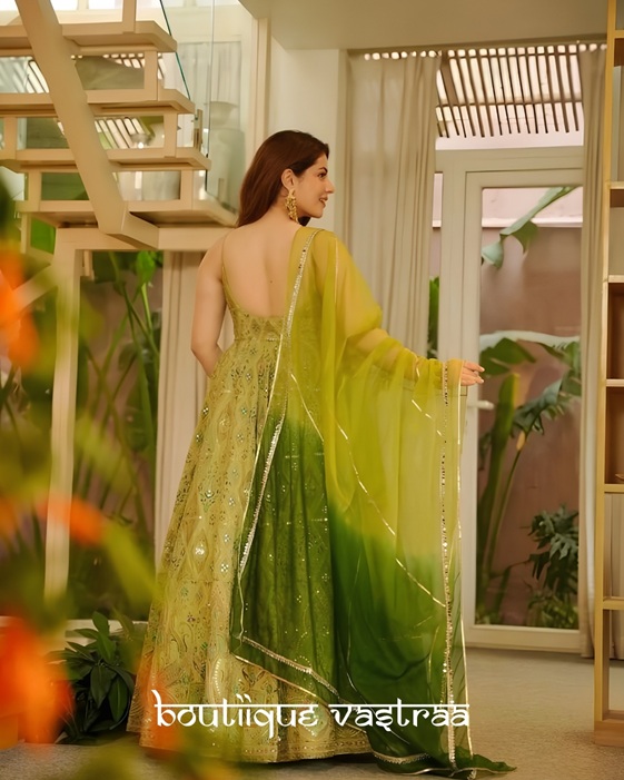 Olive-Green Anarkali Gown   (SCNX 1198)