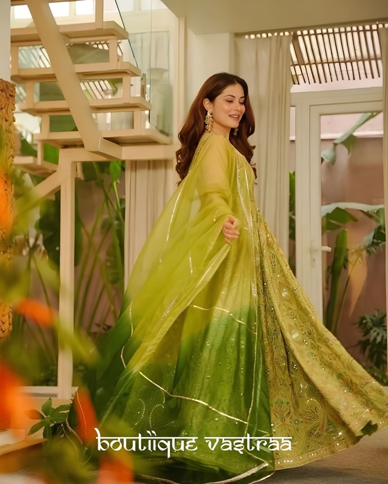 Olive-Green Anarkali Gown   (SCNX 1198)