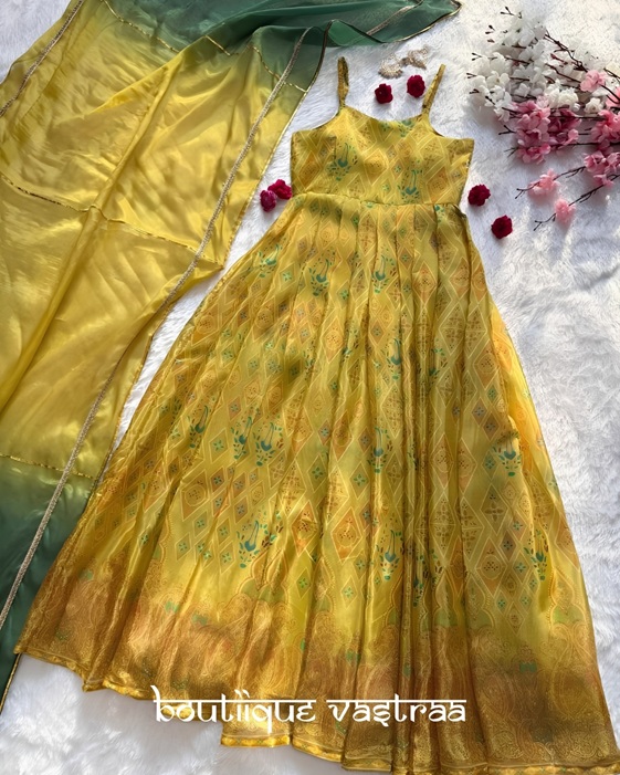 Olive-Green Anarkali Gown   (SCNX 1198)