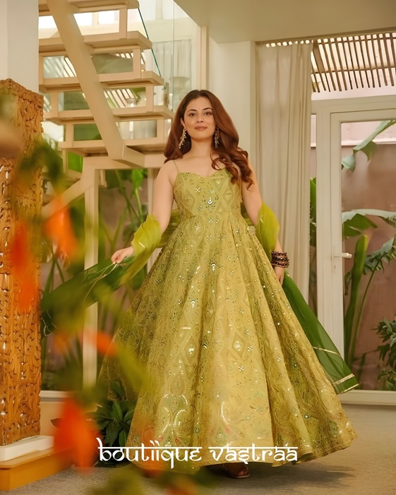 Olive-Green Anarkali Gown   (SCNX 1198)