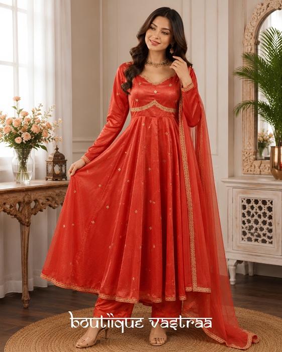Coral-Orange Anarkali Suit  (RTC 5936)
