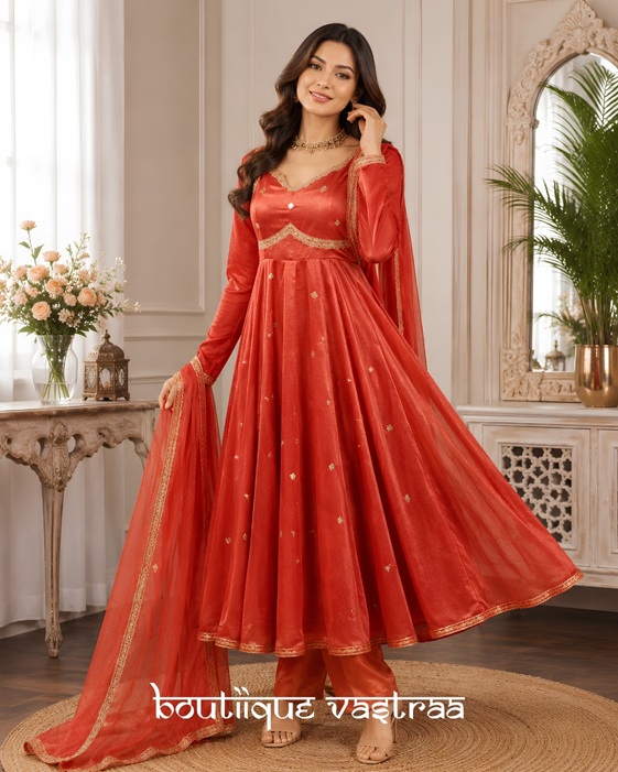 Coral-Orange Anarkali Suit  (RTC 5936)