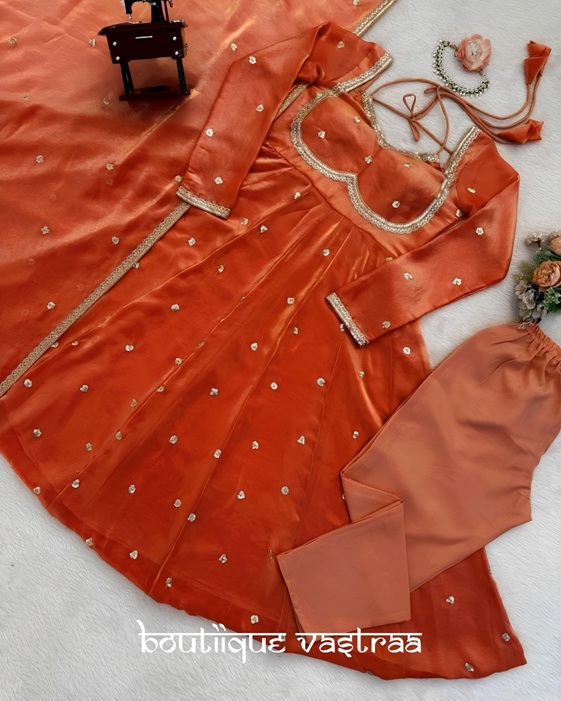 Coral-Orange Anarkali Suit  (RTC 5936)