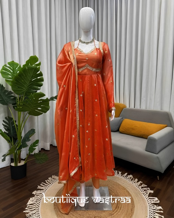 Coral-Orange Anarkali Suit  (RTC 5936)