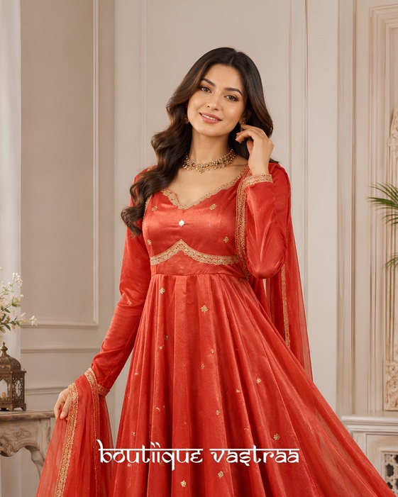 Coral-Orange Anarkali Suit  (RTC 5936)