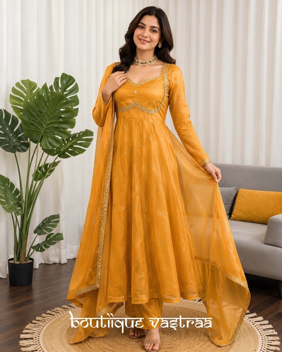Mustard Yellow Anarkali Set   (RTC 5936)