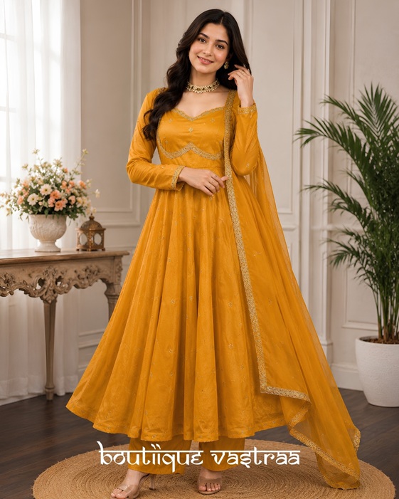 Mustard Yellow Anarkali Set   (RTC 5936)