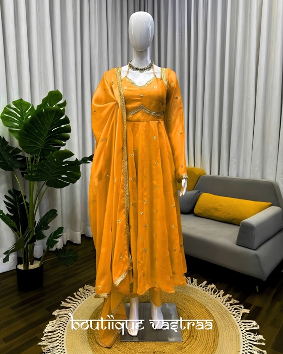 Mustard Yellow Anarkali Set   (RTC 5936)