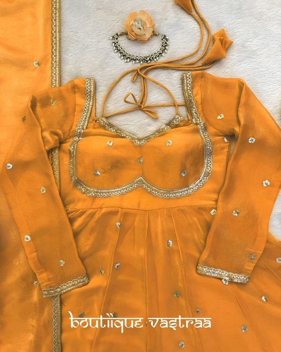 Mustard Yellow Anarkali Set   (RTC 5936)