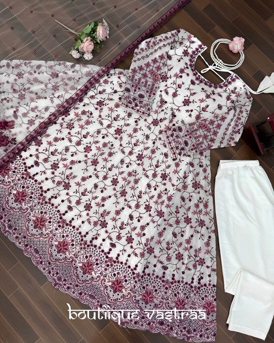 Elegant ivory White Anarkali set    (RTC 6001)