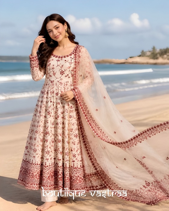 Elegant ivory White Anarkali set    (RTC 6001)