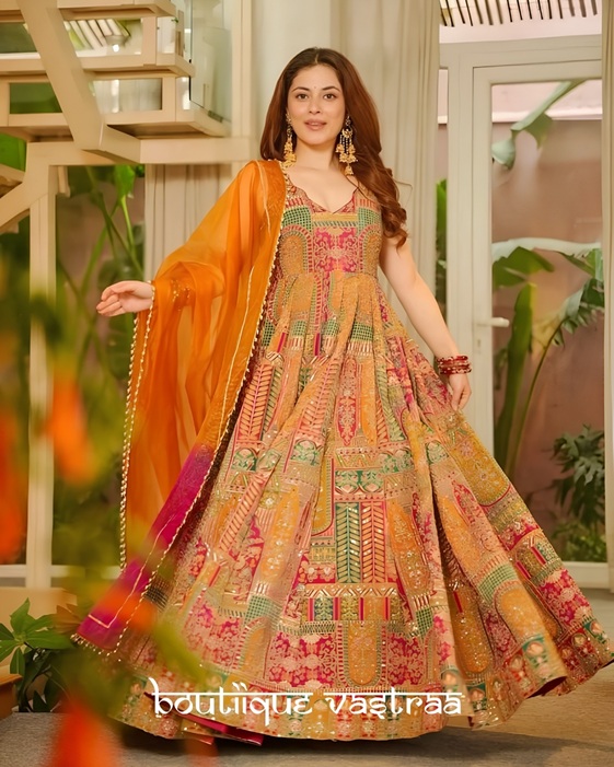 Royal Multicolor Heritage Anarkali Gown   (SCNX 1197) - Detailed Pallu View