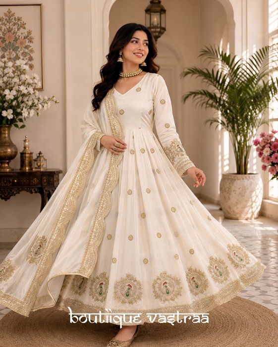 Regal Ivory White Anarkali set   (KD 1501)