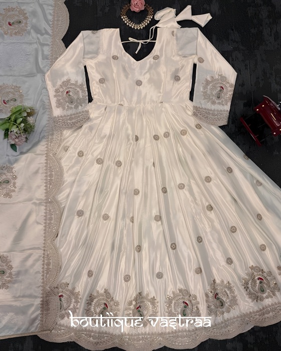 Regal Ivory White Anarkali set   (KD 1501)