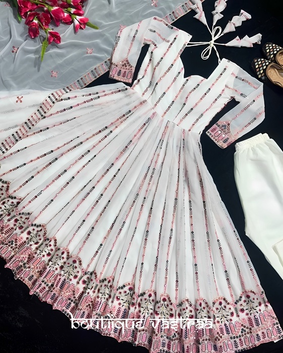 Elegant white Anarkali set    (MF 436)