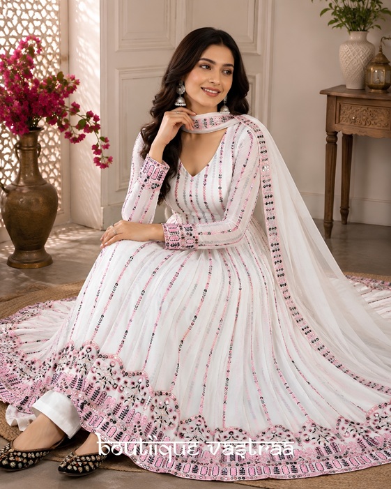 Elegant white Anarkali set    (MF 436)