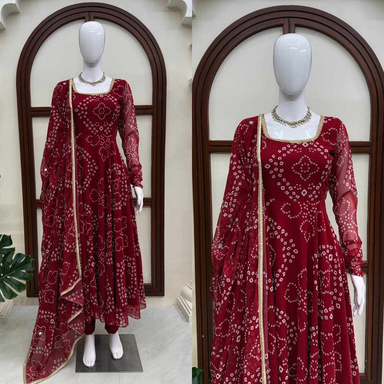 Maroon Bandhani Printed Anarkali Set     (RTC 6063)