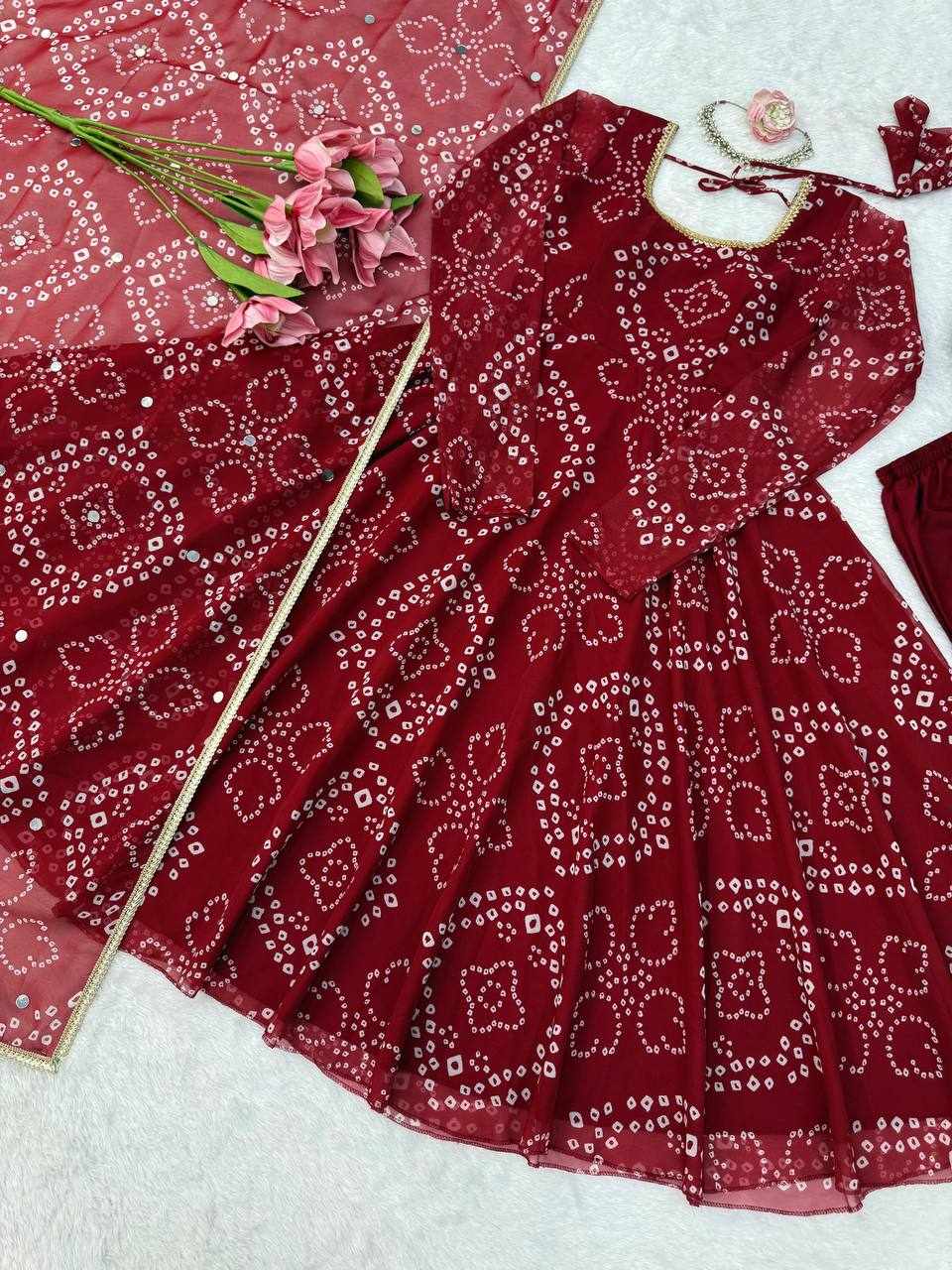 Maroon Bandhani Printed Anarkali Set     (RTC 6063)