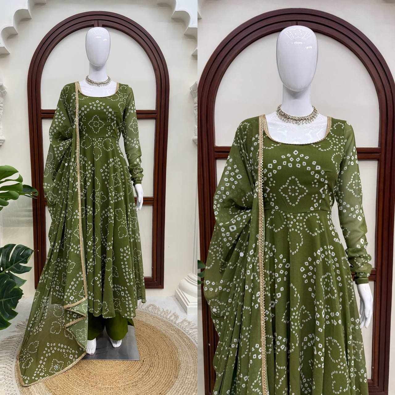 Olive Green Bandhani Anarkali Set    (RTC 6063 )
