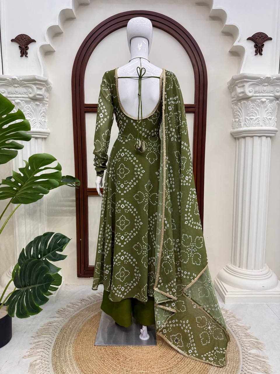 Olive Green Bandhani Anarkali Set    (RTC 6063 )