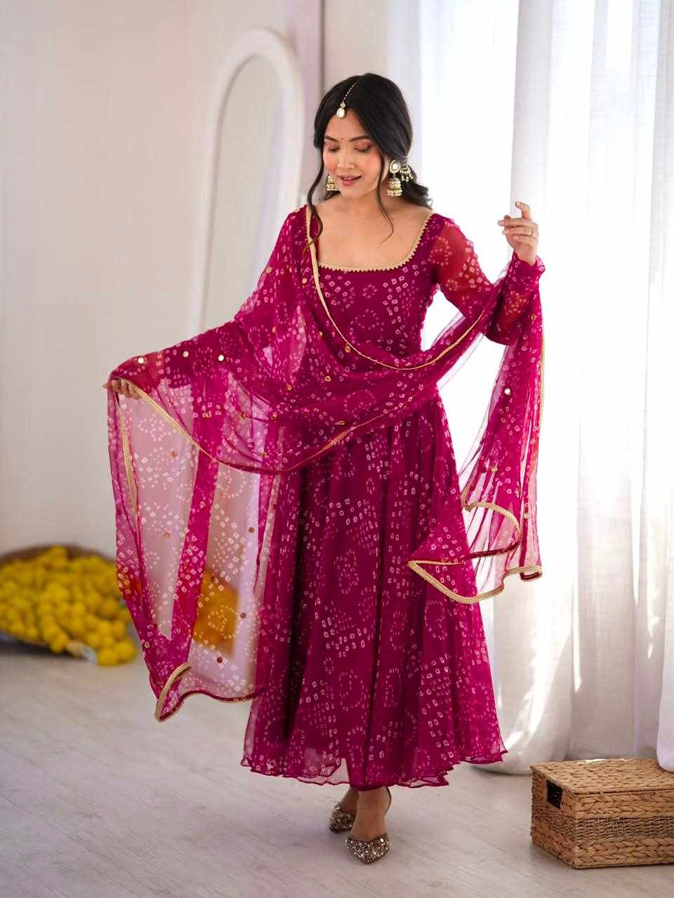 Rani Pink Bandhani Anarkali Set    - Handcrafted Ethnic Wear