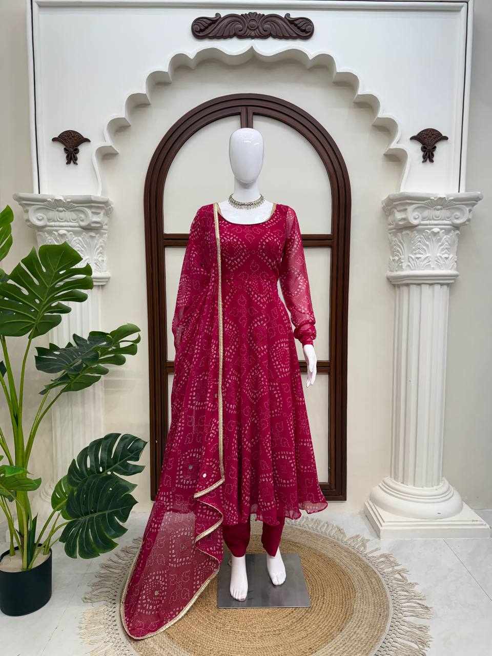Rani Pink Bandhani Anarkali Set   