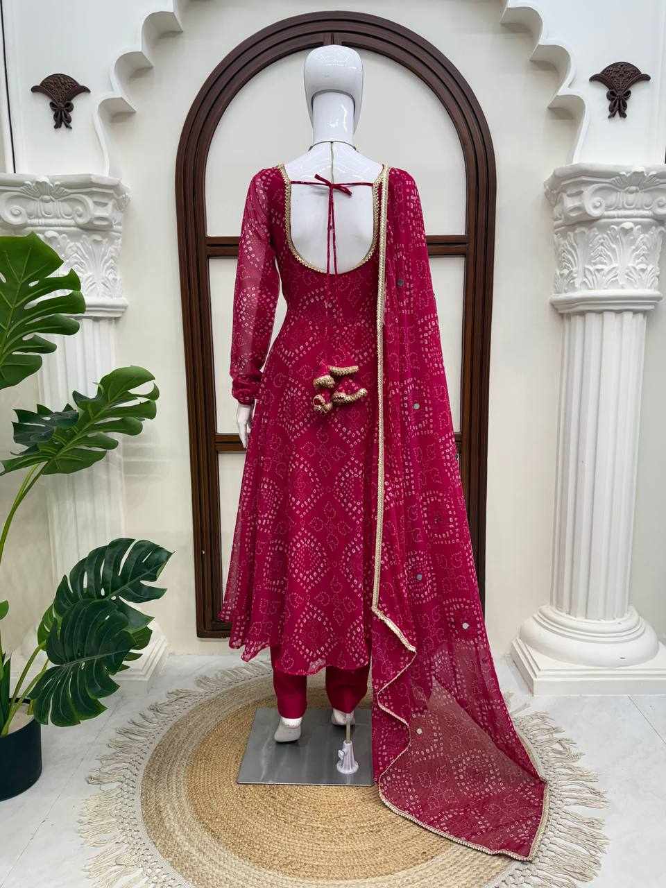 Rani Pink Bandhani Anarkali Set   