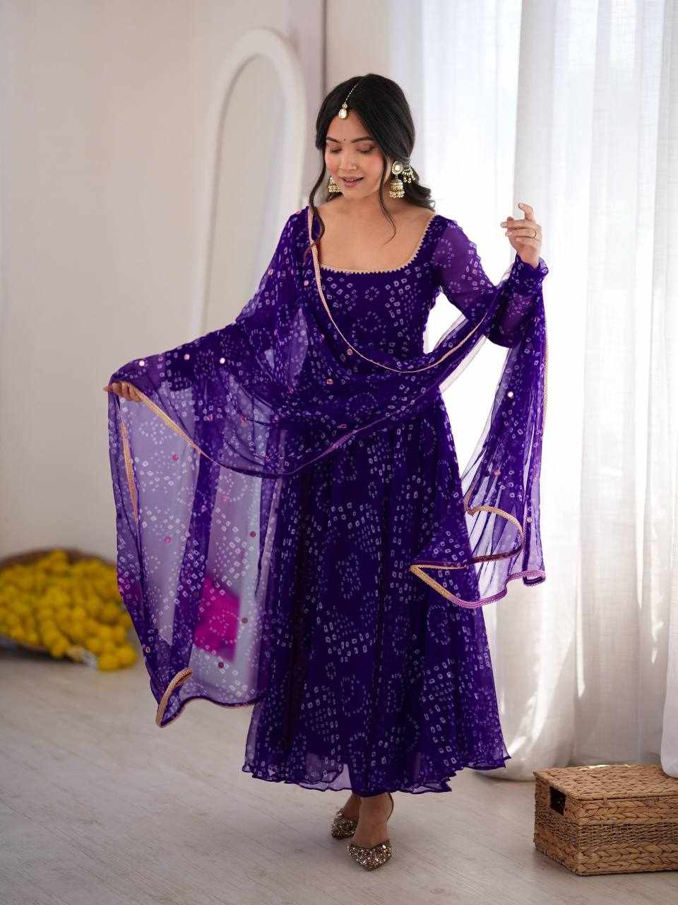 Royal Purple Bandhani Anarkali Set