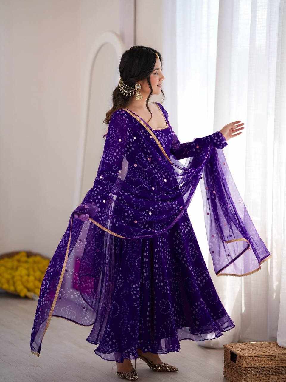 Royal Purple Bandhani Anarkali Set