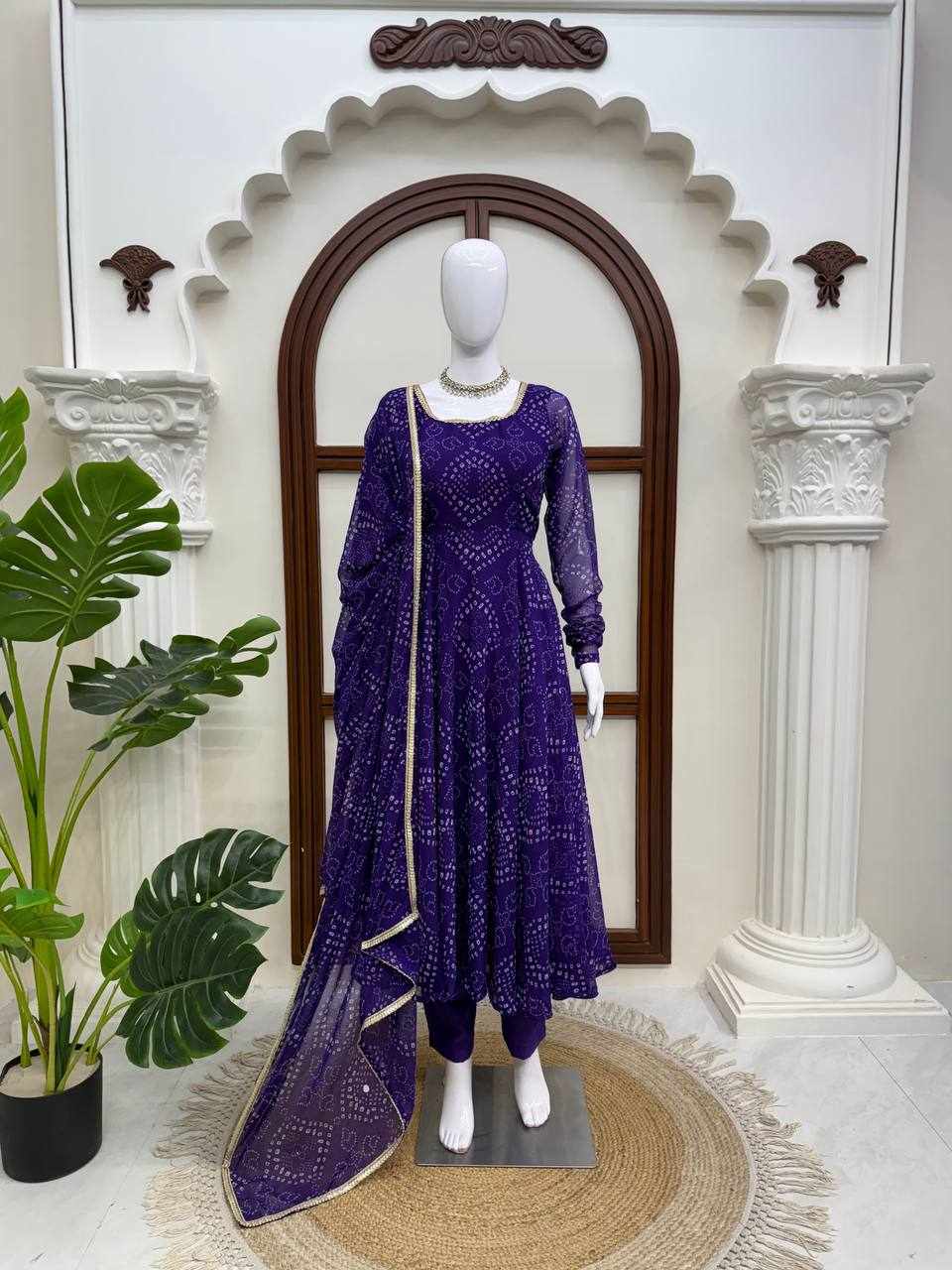 Royal Purple Bandhani Anarkali Set