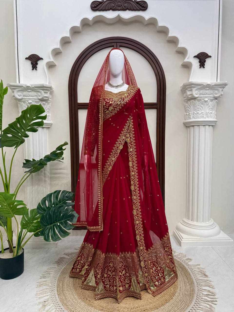 Royal Maroon Zari Embroidered Bridal Saree     (KD 641)