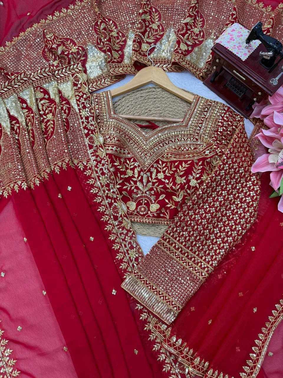 Royal Maroon Zari Embroidered Bridal Saree     (KD 641)