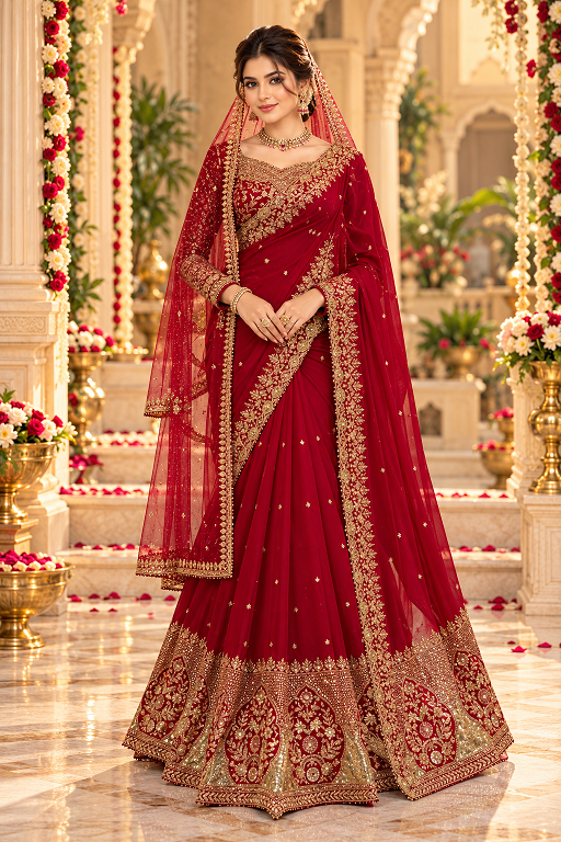  Premium Elegance Faux Georgette Party Wear Red Saree    (KD 640)
