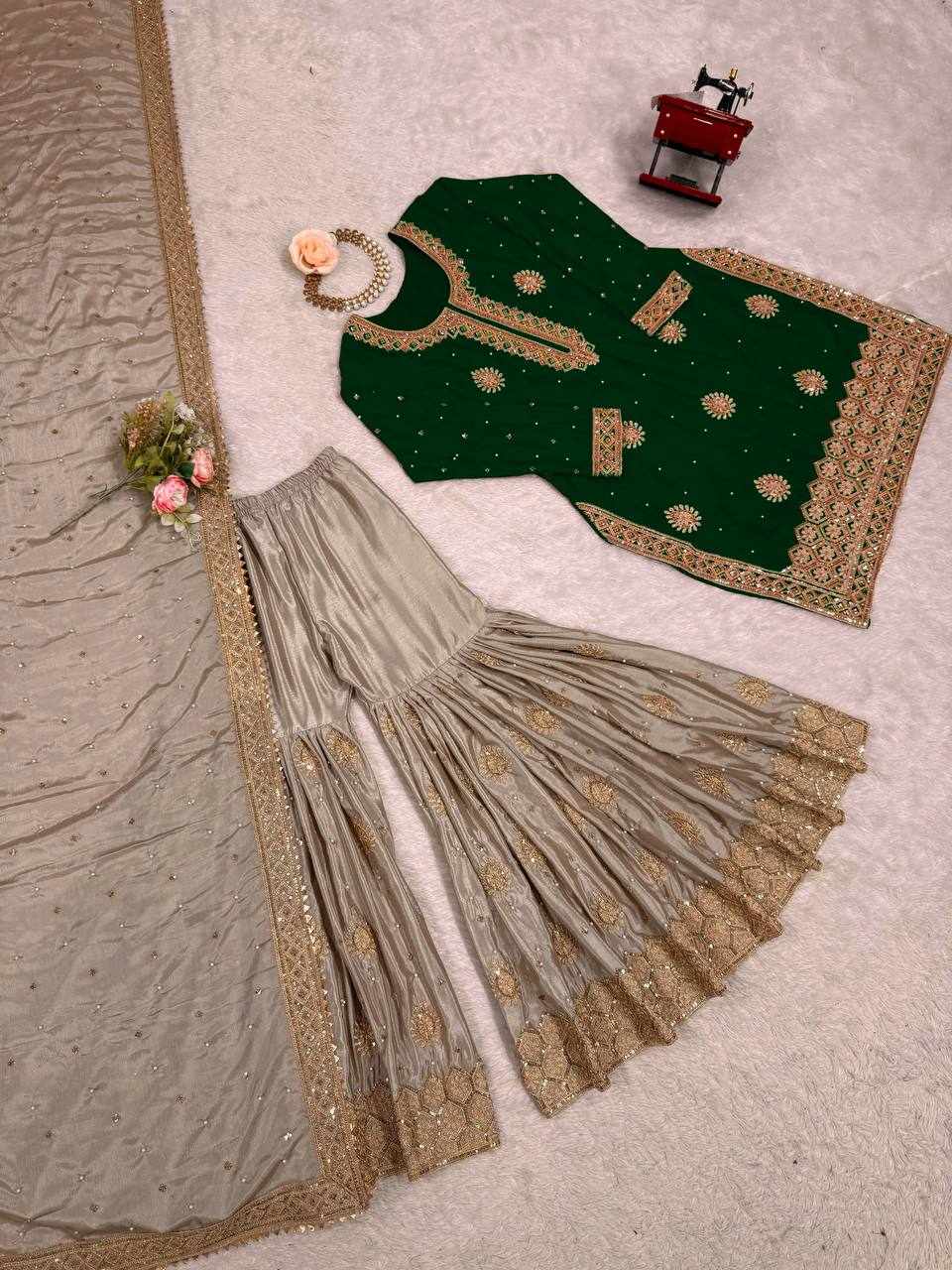 Emerald Green Embroidered Anarkali Lehenga Set  RTC 38 