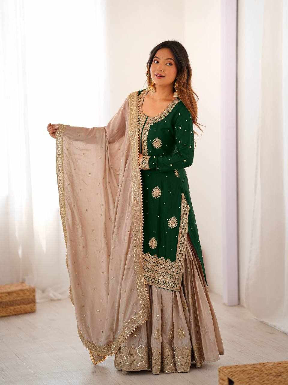 Emerald Green Embroidered Anarkali Lehenga Set  RTC 38 