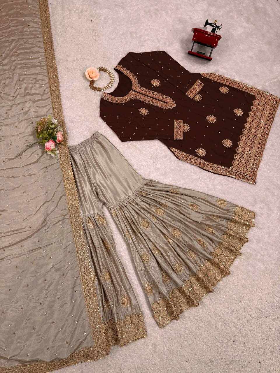 Chocolate Brown Embroidered Anarkali Lehenga Set  